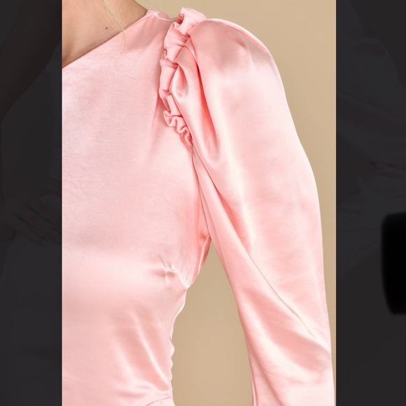 One Shoulder Baby Pink Satin Semi Formal Mini Dress - Wedding Guest - Da… - Picture 11 of 14